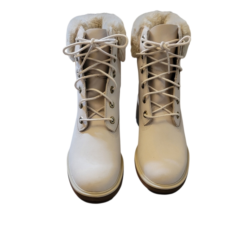 Timberland Women's Cream Lace-Up Fur-Trim Boots